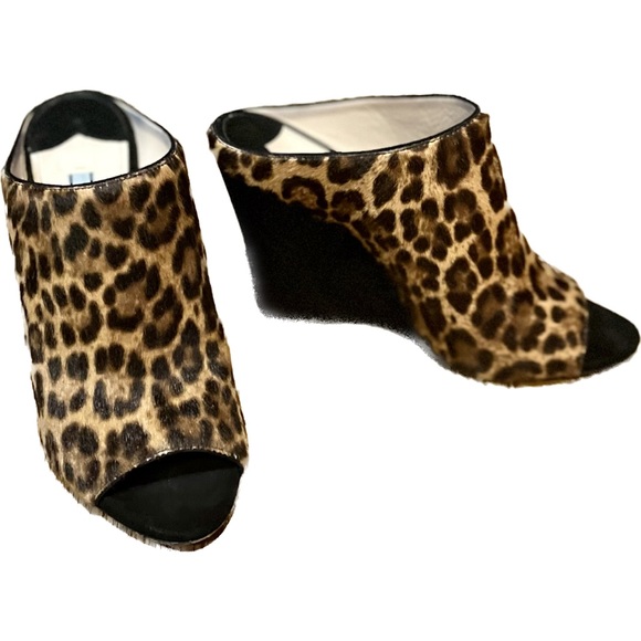 Prada Leopard - Print Dyed Calf Wedge Slides Size 37/7 - Picture 3 of 13